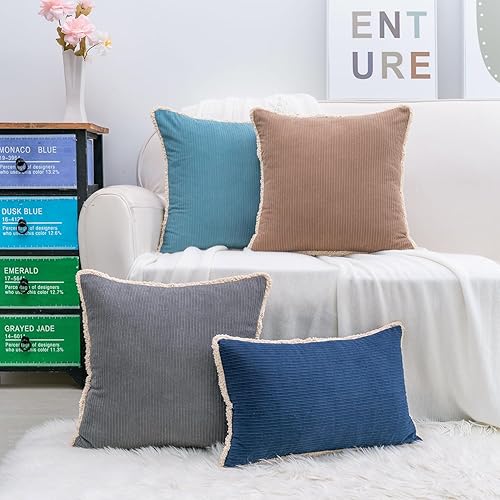 Miniatura 7 de HWY 50 Juego de 2 fundas de almohada rectangulares decorativas de color azul marino de 12 x 20 pulgadas para sofá, cama, felpilla suave y sólida,