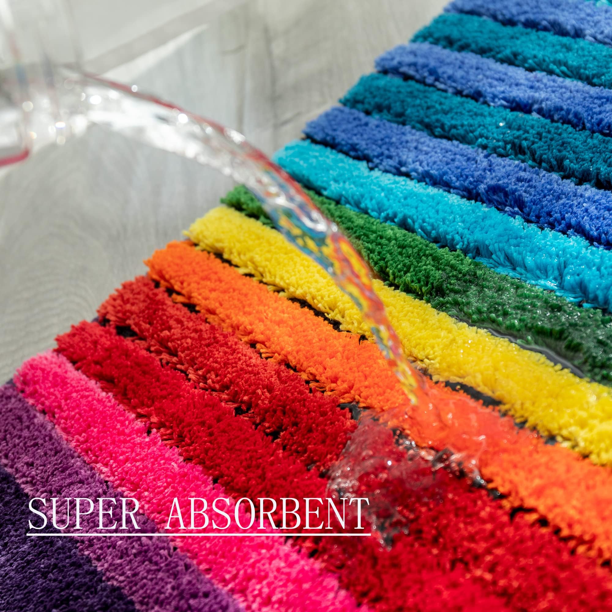 NIENLCIP Bathroom Rugs 50x 70cm Striped Rainbow Ultra Soft Bathroom Mats Absorbent Microfiber Bath Rugs - Image 3