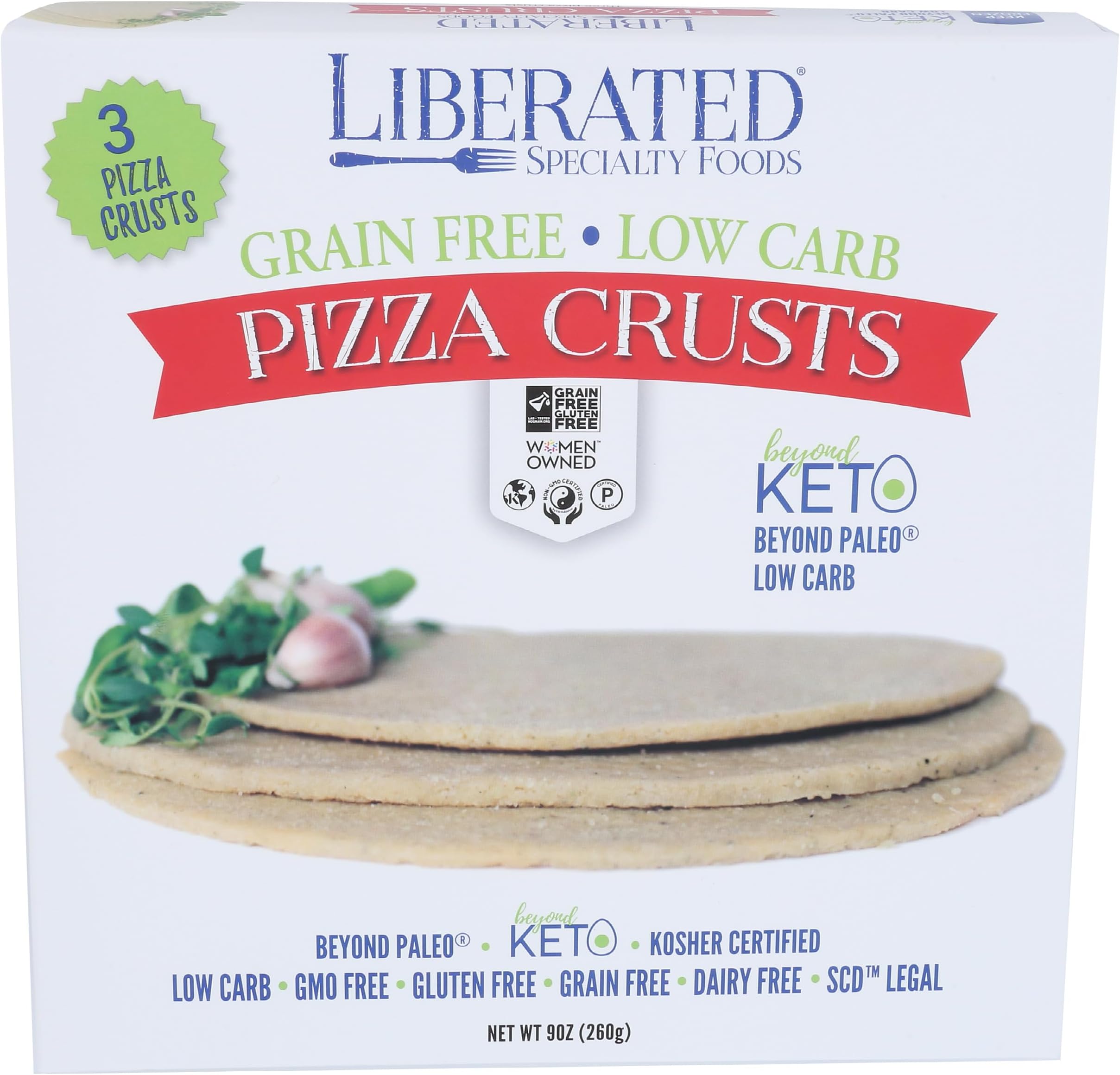 Pizza Crust, Liberated Paleo (3 Count), 9 oz.