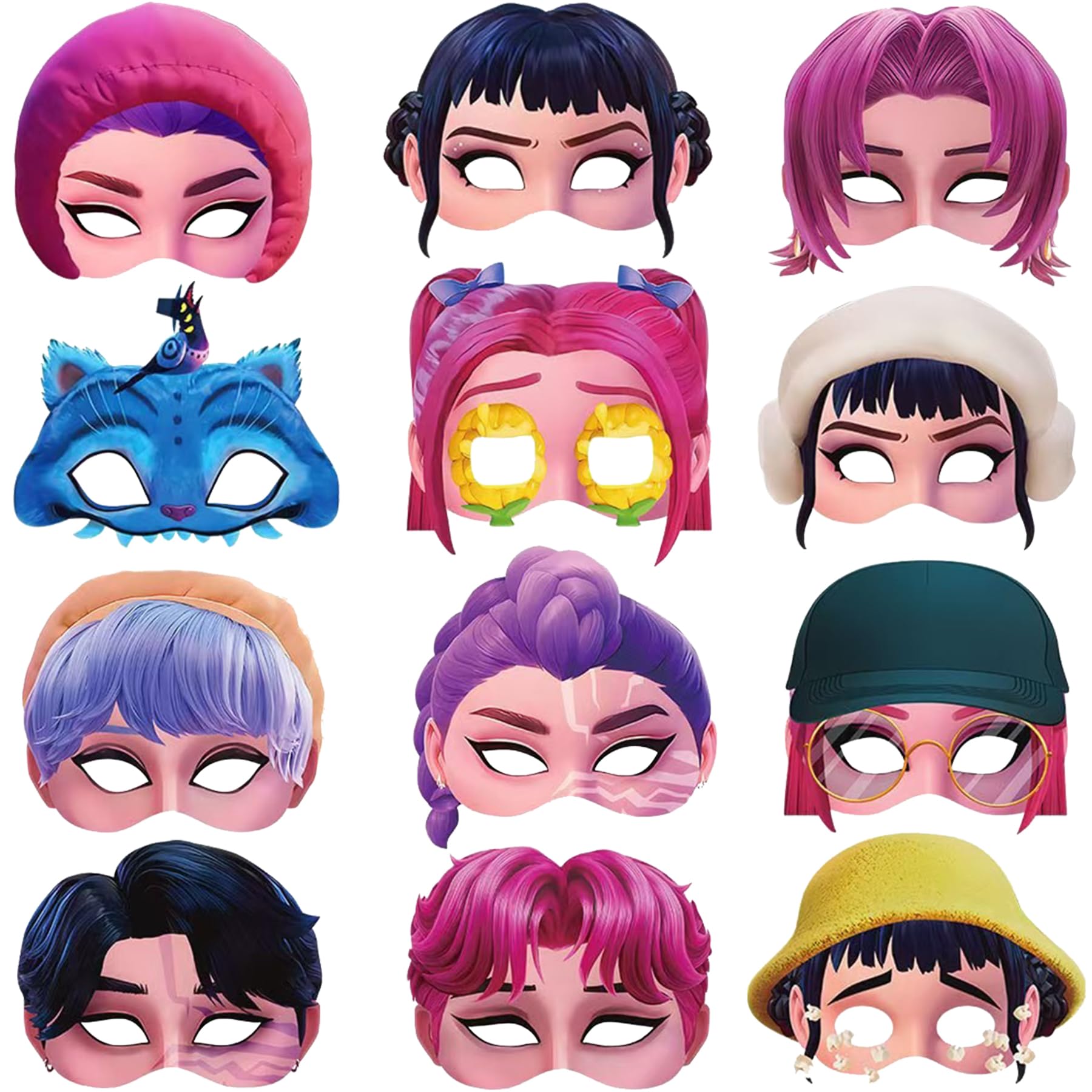 JINLAIYUN 12 Stück Masken Geburtstag Deko Maske Cartoon Mask Papier Masken Geburtstagsdeko Charakter Cosplay Partyzubehör (KPP)