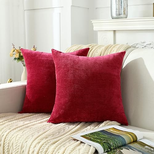 Miniatura 4 de Fundas de almohada decorativas de color rojo brillante, felpilla suave, cómoda, para sofá lumbar (juego de 2, 12 x 20 pulgadas)