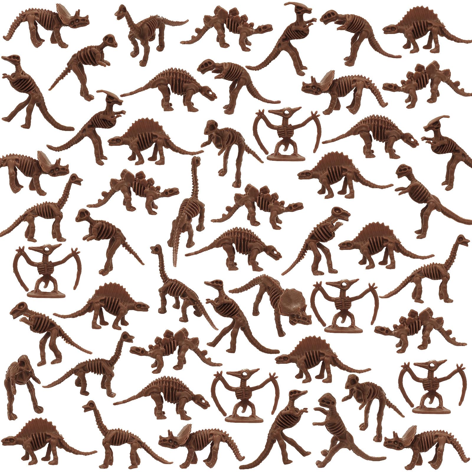 60 PCS Dinosaur Fossil Skeletons, Assorted Dinosaur Skeleton Figures for Science Dino Sand Dig Party Favor Decorations(Brown)