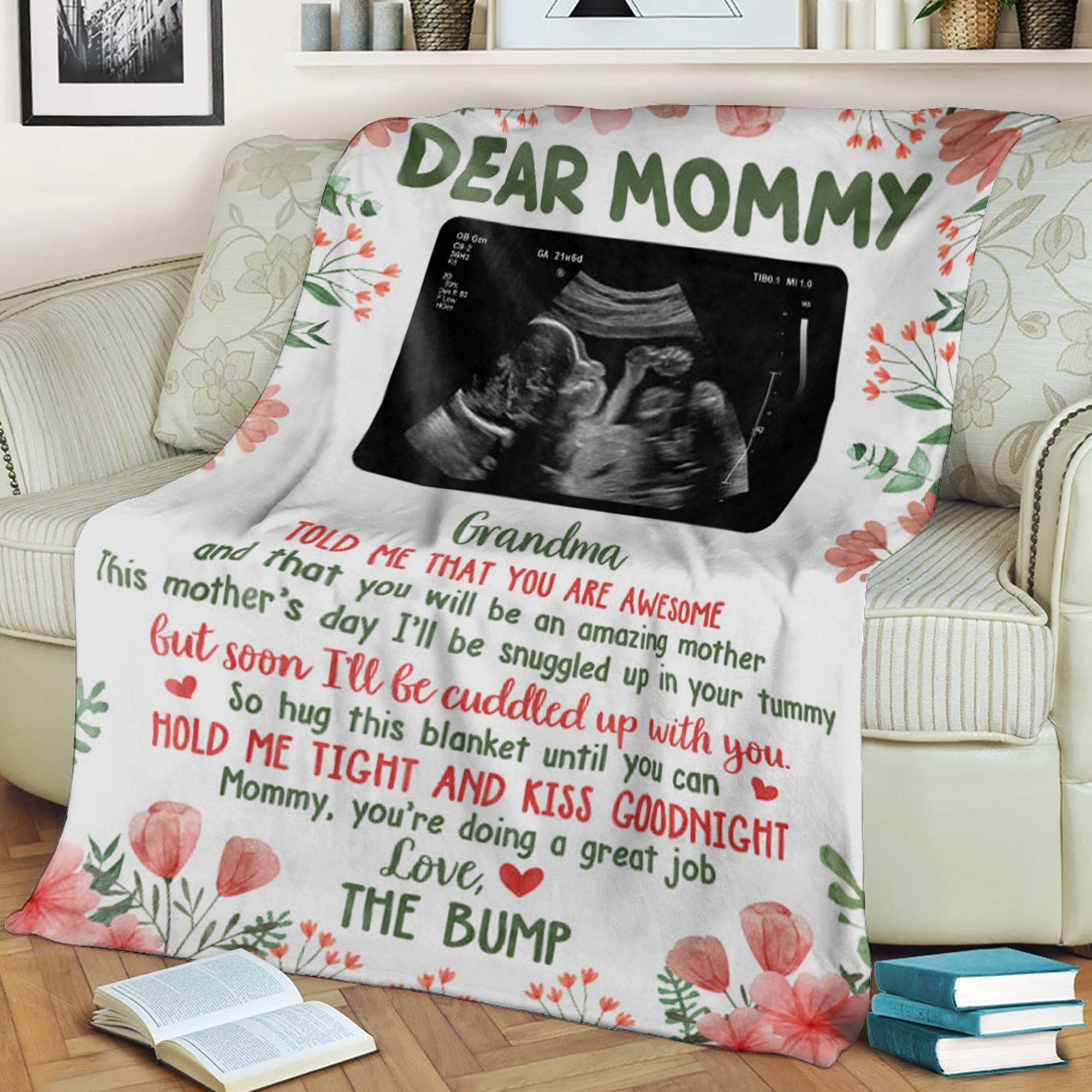 Ewan Personalized Dear Mommy Grandma Told Me That You are Awesome Happy Mother's Day Blanket from Baby Bump Custom Baby's Sonogram Picture Blanket Funny Gifts for Future Mom to Be