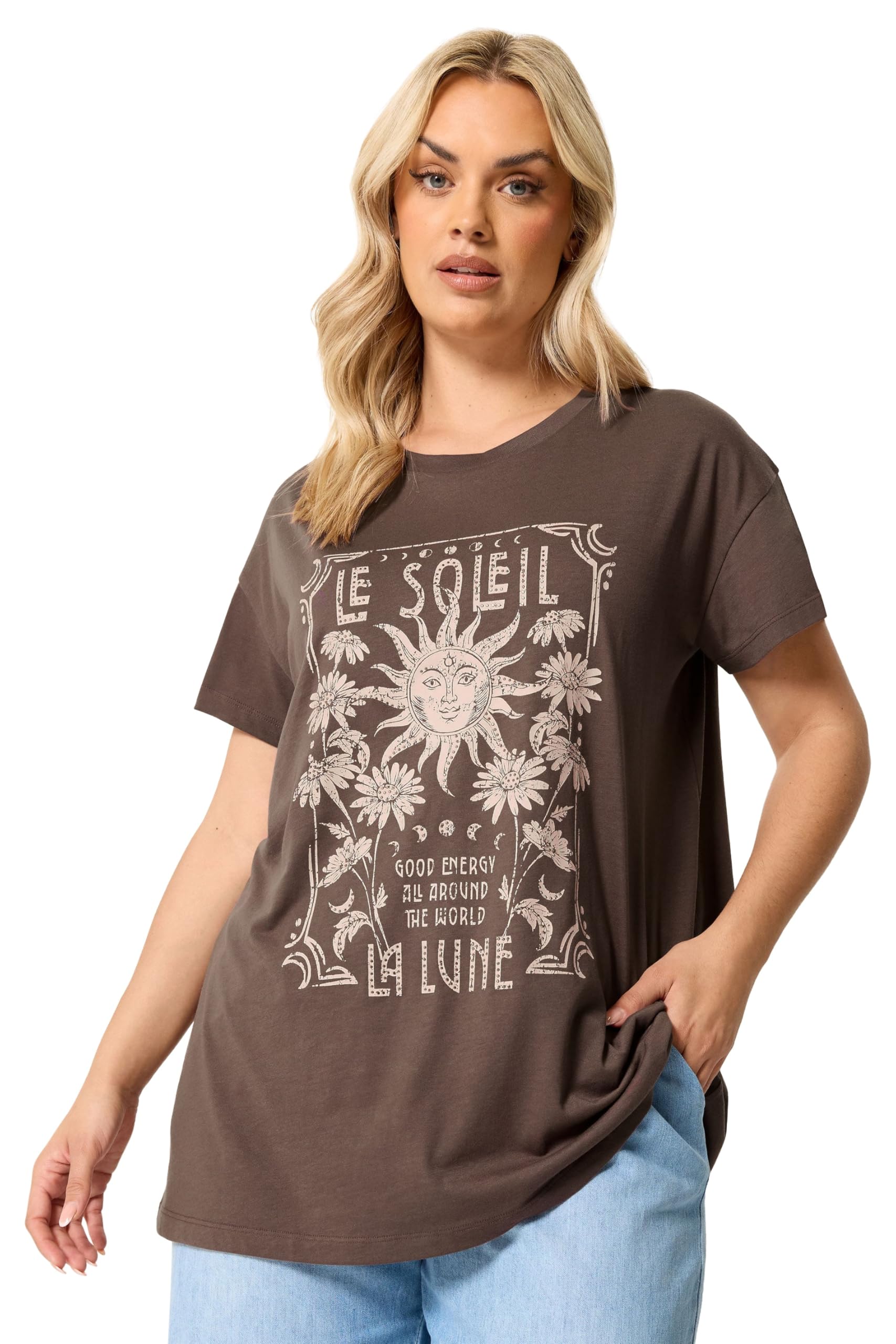 Yours Women's 'Le Soleil' Sun T-Shirt in Chocolate | Size: 26-28