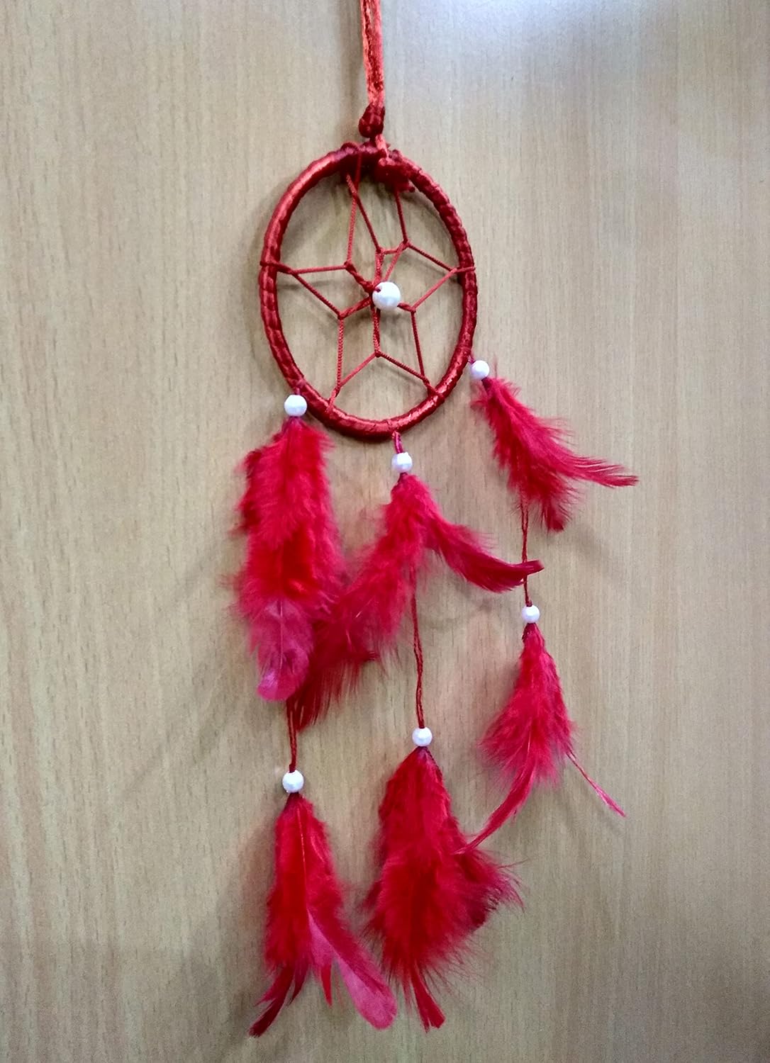 Dream Catchers Wall Decor, Handmade Feather Bedroom Home Car Decor Nursery Room Hanging Decoration (3" Red Ring)