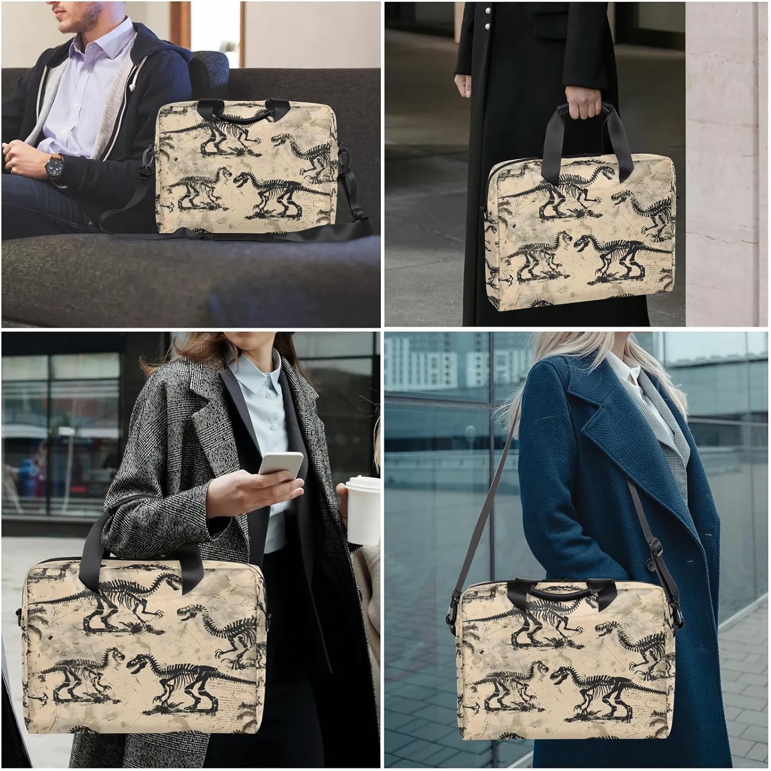 Cool Dinosaur Skeleton Laptop Bag 15.6 Inch Waterproof Laptop Sleeve Case with Shoulder Straps Computer Case Cover Slim Briefcase for Men and Women