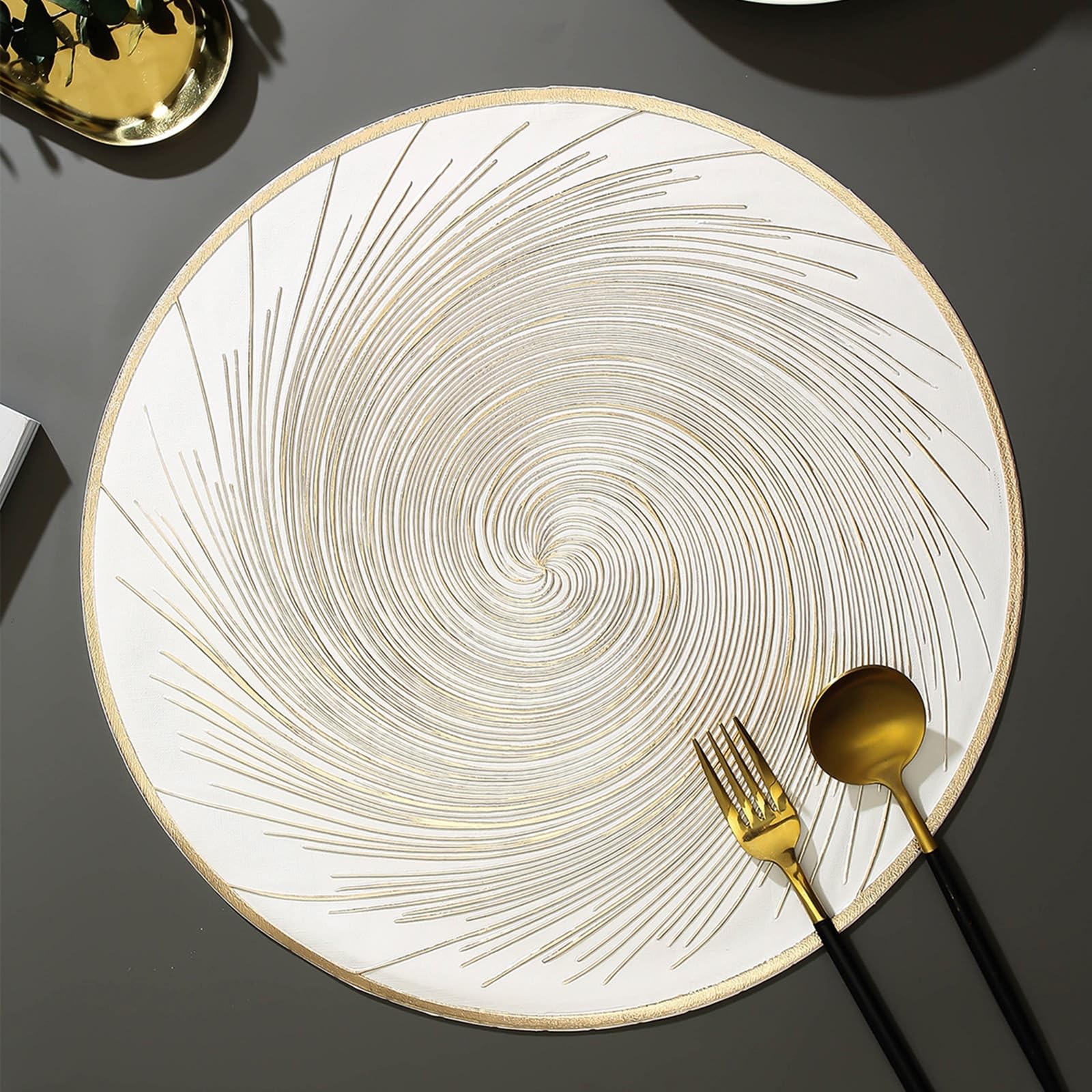 Set de table doré luxe motif tourbillon, lot de 6 napperons ronds haut de gamme 38cm