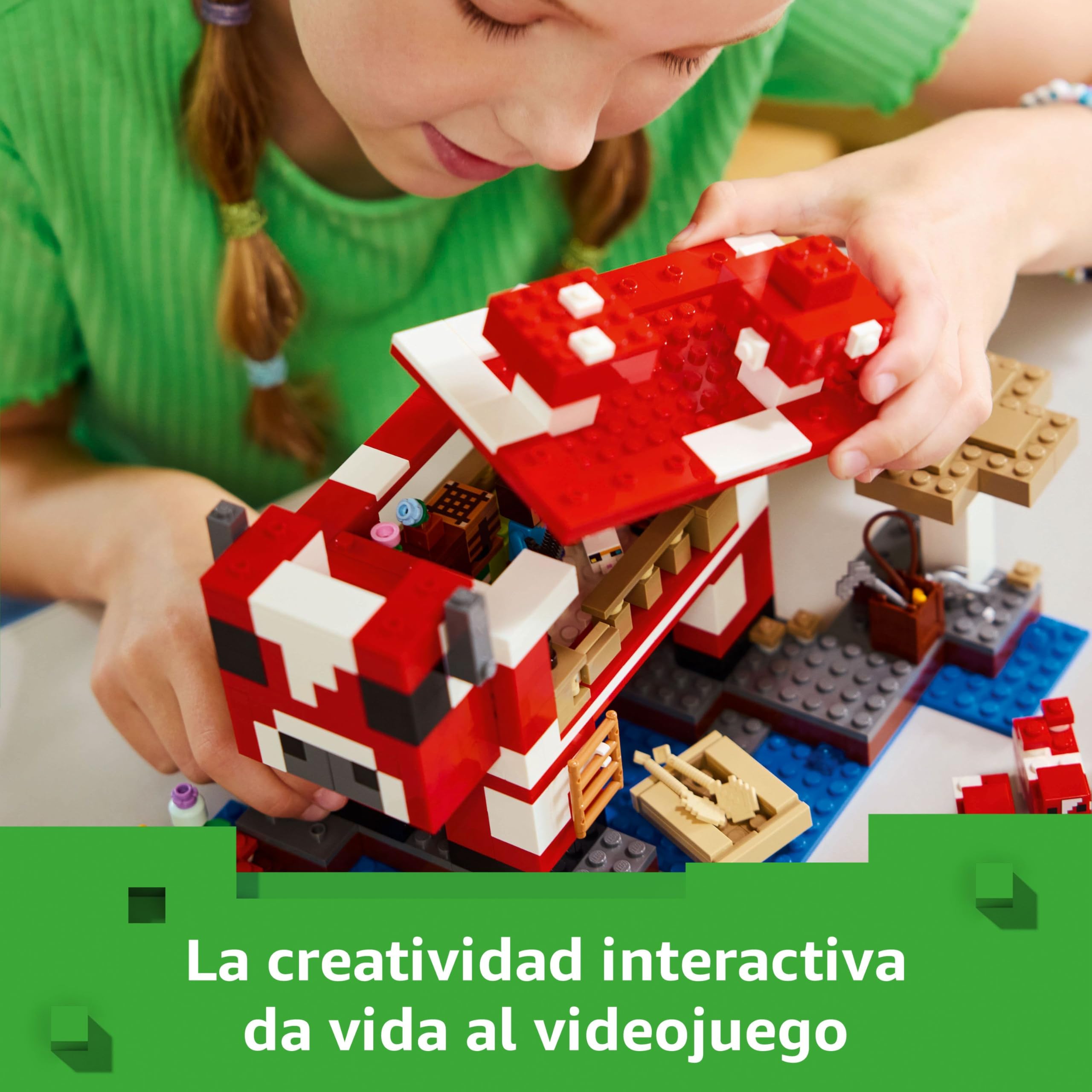 LEGO Minecraft La Casa-Champiñaca de Juguete - Kit de Construcción con Figura de Steve, Criaturas, Mesa de Trabajo y Granja de Juguete - Regalo Gamer para Niños y Niñas de 8+ Años 21270