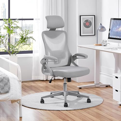 Yaheetech Sedia Ufficio Ergonomica Poltrona Supporto Lombare Grigio Intero - 2