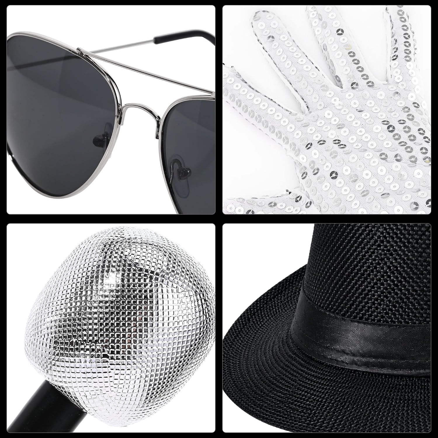 JcHrmers 70s 80s Pop Star Costume Disco Outfits Include Hat Sequins Gloves Sunglasses and Microphone for Men Women Halloween Dress Up