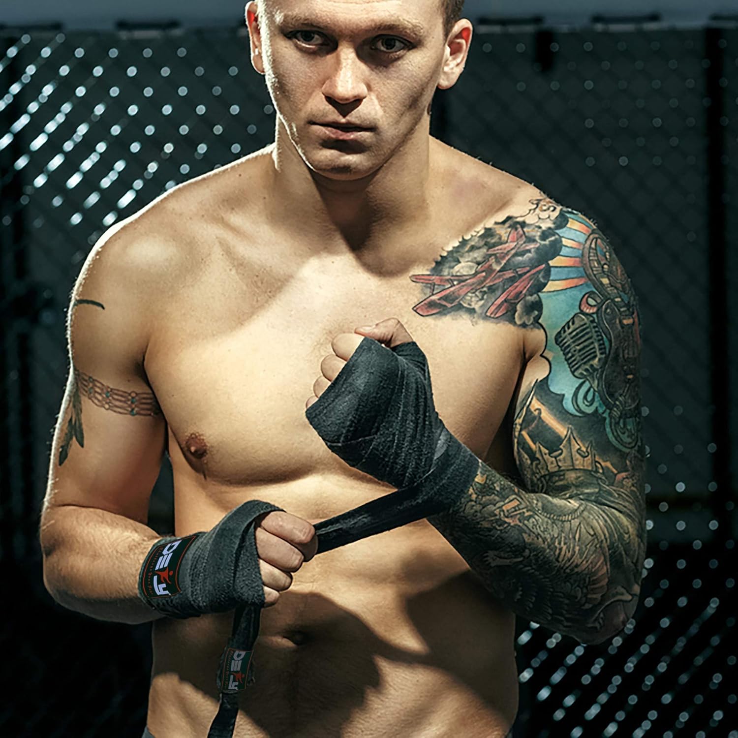 Bundle of Heavy Duty Sweat Suit with 180 Inch Hand Wraps for Boxing - Anti-Rip Gym Sauna Suit with Hood - Muay Thai MMA Elastic Bandages for Men & Women