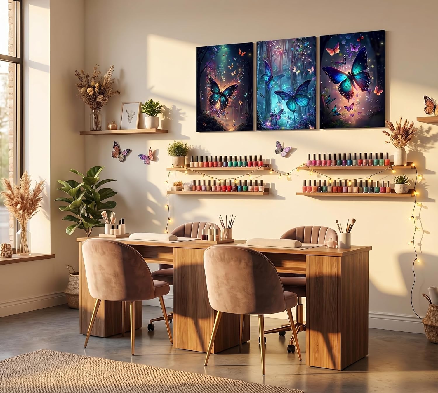 3Pcs Framed Butterfly canvas Wall Art Fantasy forest butterfly wall decoration picture Butterflies poster print Painting Modern Artwork for Home Bathroom Bedroom Living Room Decoration Ready to Hang