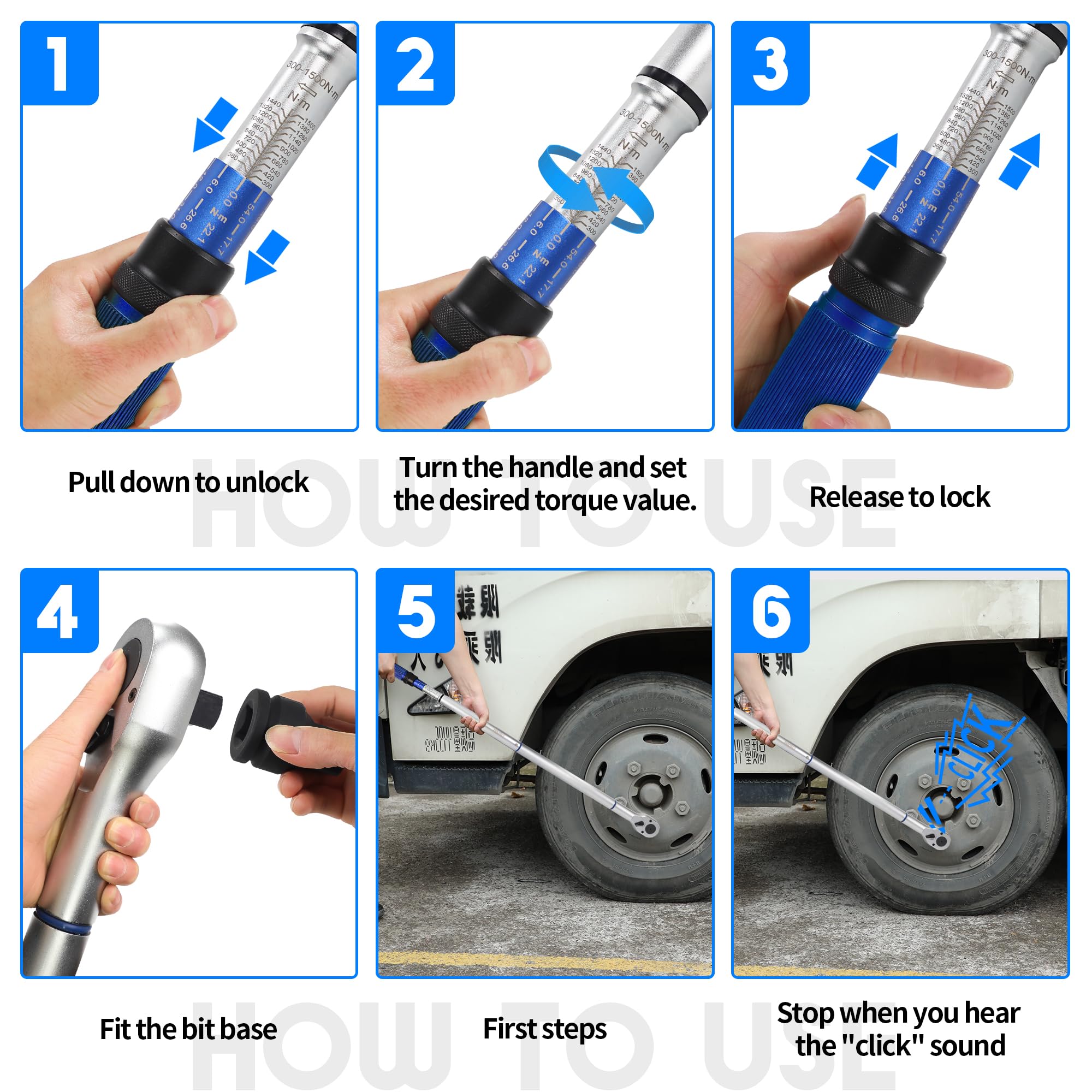 Llave Dinamometrica 1", Llave de torsión 300-1500Nm, Precisión ±3% Llave Dinamometrica Bicicleta, Llave Dinamometrica 24 dientes para Coche Motocicleta etc