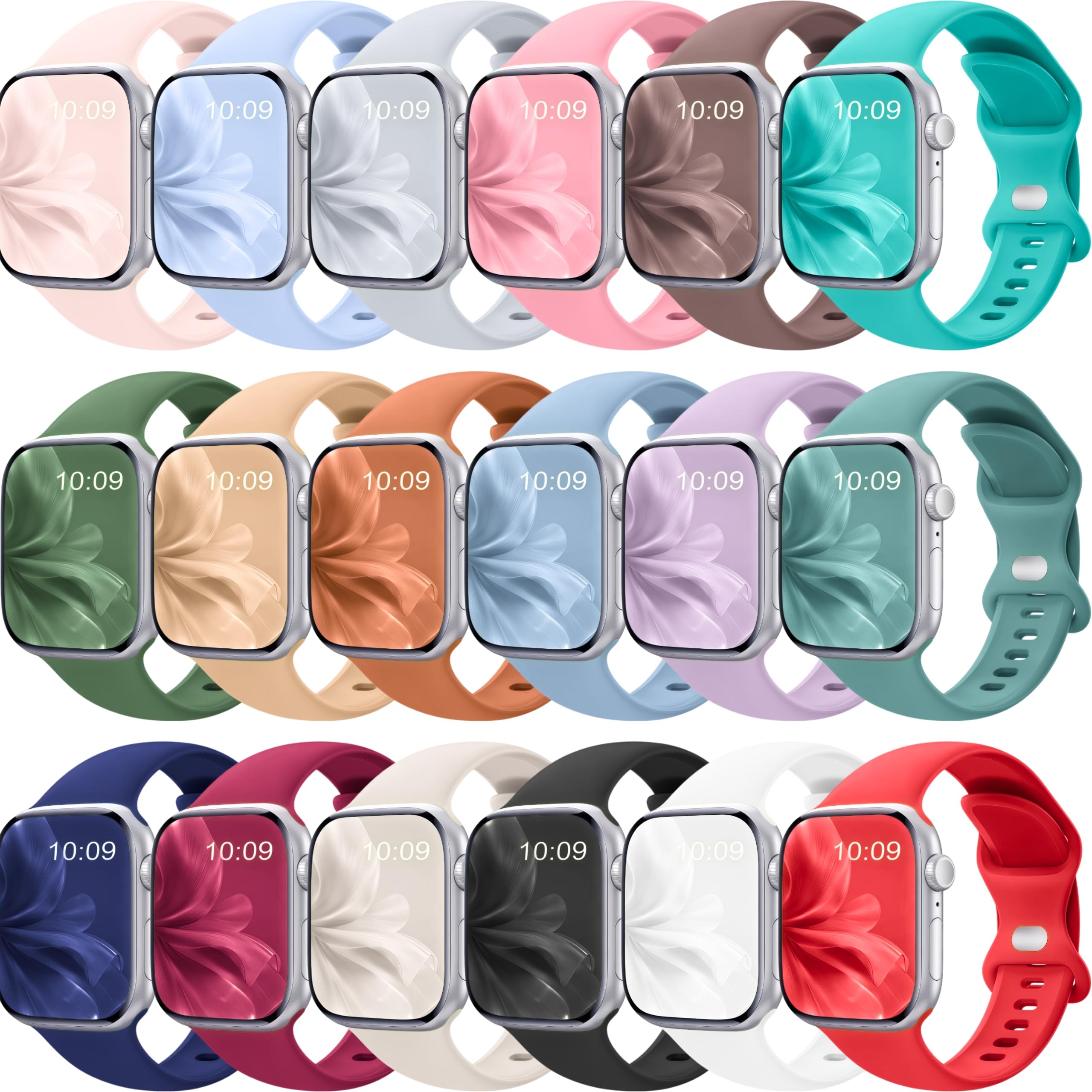 18 Pack Silicone Bands Compatible with Apple Watch 38mm 40mm 41mm 42mm 44mm 45mm 46mm 49mm Women Men, Soft Waterproof Replacement Wrist Sport Band for iWatch Series 11 10 9 8 7 6 5 4 3 2 1 SE Ultra - 1