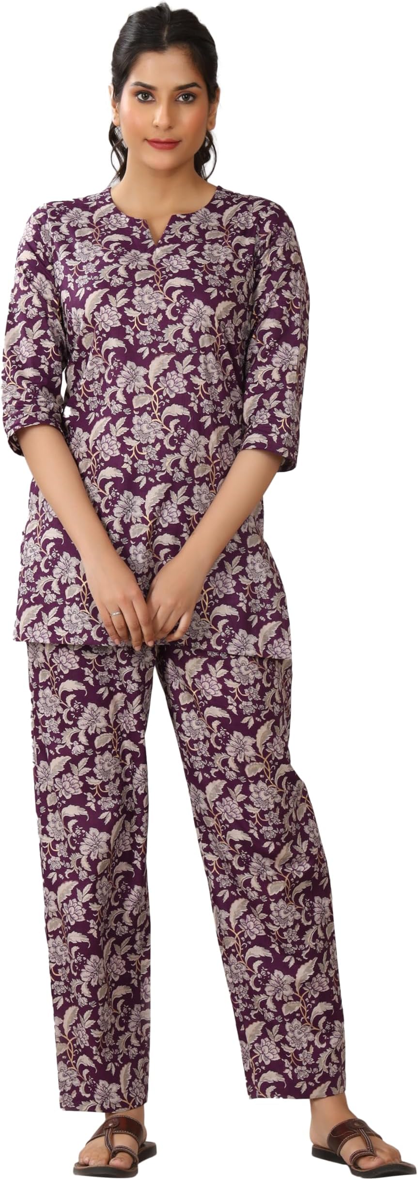 Holy libasWomen's Cotton Floral Printed Night Suit Set of Top & Pyjama, Night wear Dress, Relaxed wear for Women/Girl