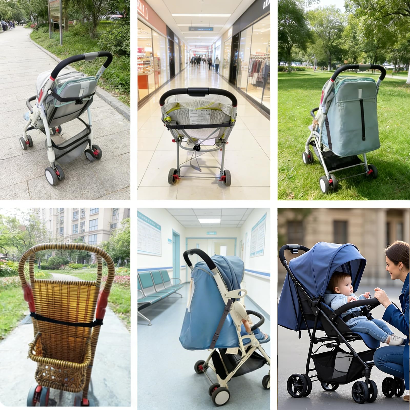 2 cinghie per passeggino da erigere (nero), universali, Sit Me Up, rimorchio per bicicletta per bambini, cintura per seggiolino per bambole, compatibile con passeggini Yoyo ecc