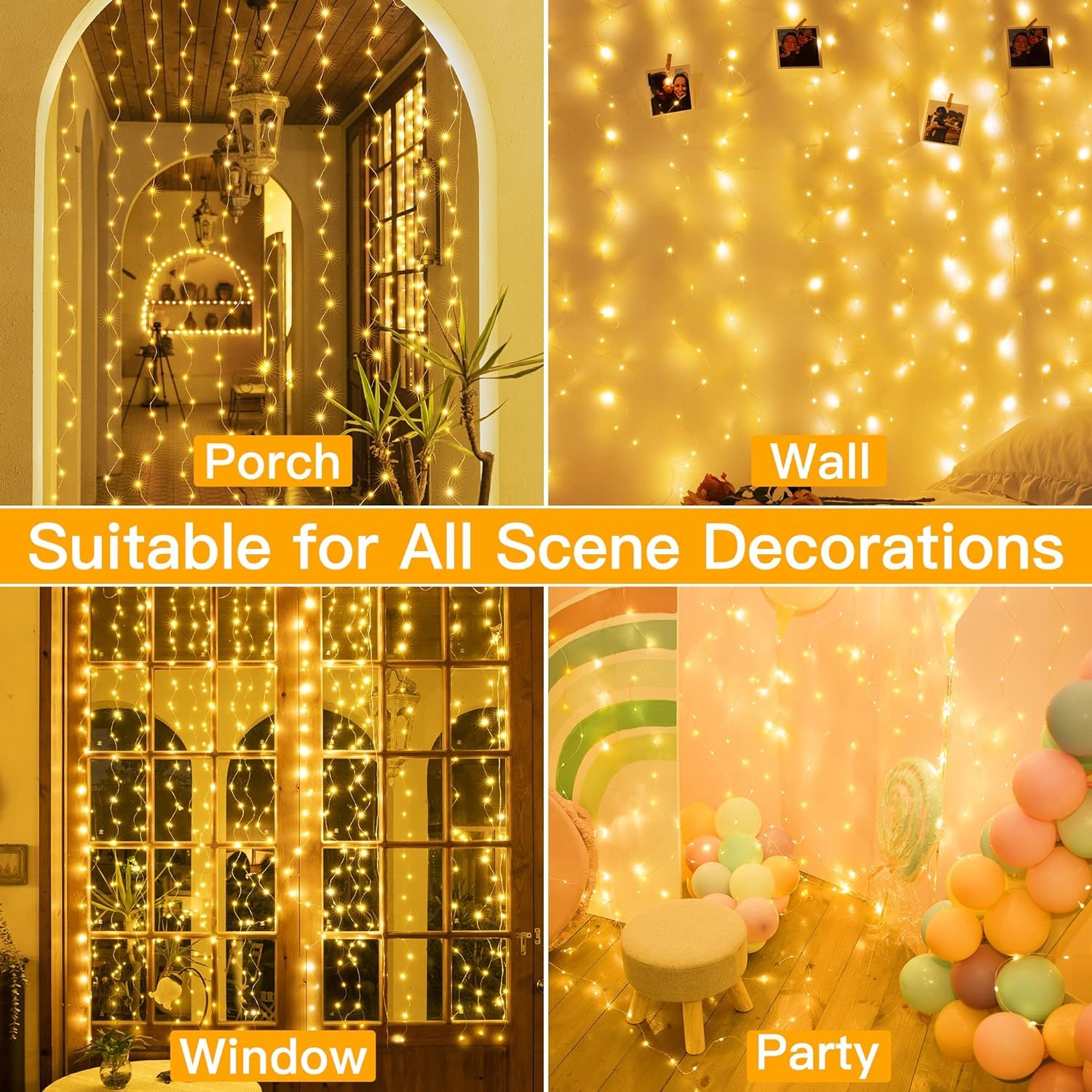 Fairy Curtain Lights - 300 LED Warm White -5