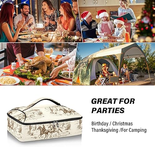 Miniatura 7 de Porta cacerolas aisladas American Wild Western Desert Cowboy Dish 9 x 13 pulgadas con tapa, bolsa calentadora de viaje para comida caliente o fría