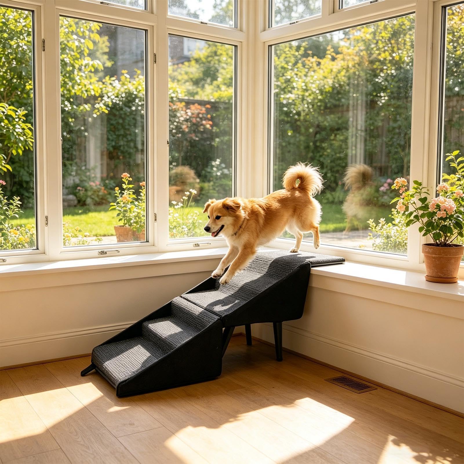 Rampa para Perros de Cama Escaleras Rampa Antideslizante y Resistente | Peldaños Estables de Mascotas para Cachorros Mayores o Senior Sofá Coche Salón Dormitorio Interior Exterior Junto a la Cama
