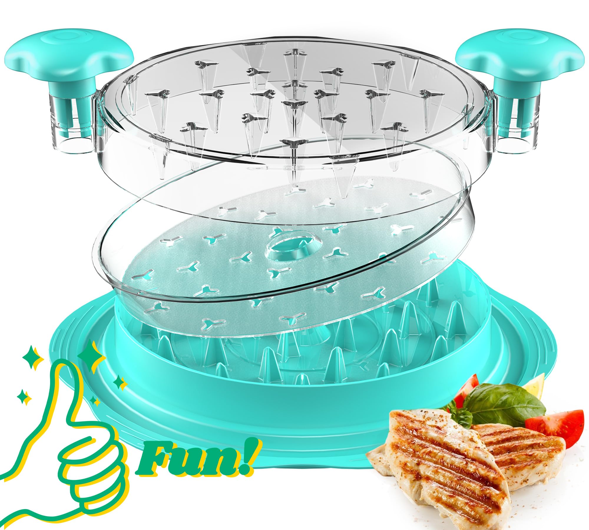 Chicken Shredder with Separate Plate, Large Meat Shredder Tool Twist with Transparent Lid&Brush, Visible Manual Chicken Breast Shredder, Dishwasher Safe, Ergonomic Handle, Easy to Clean(Mint Green)