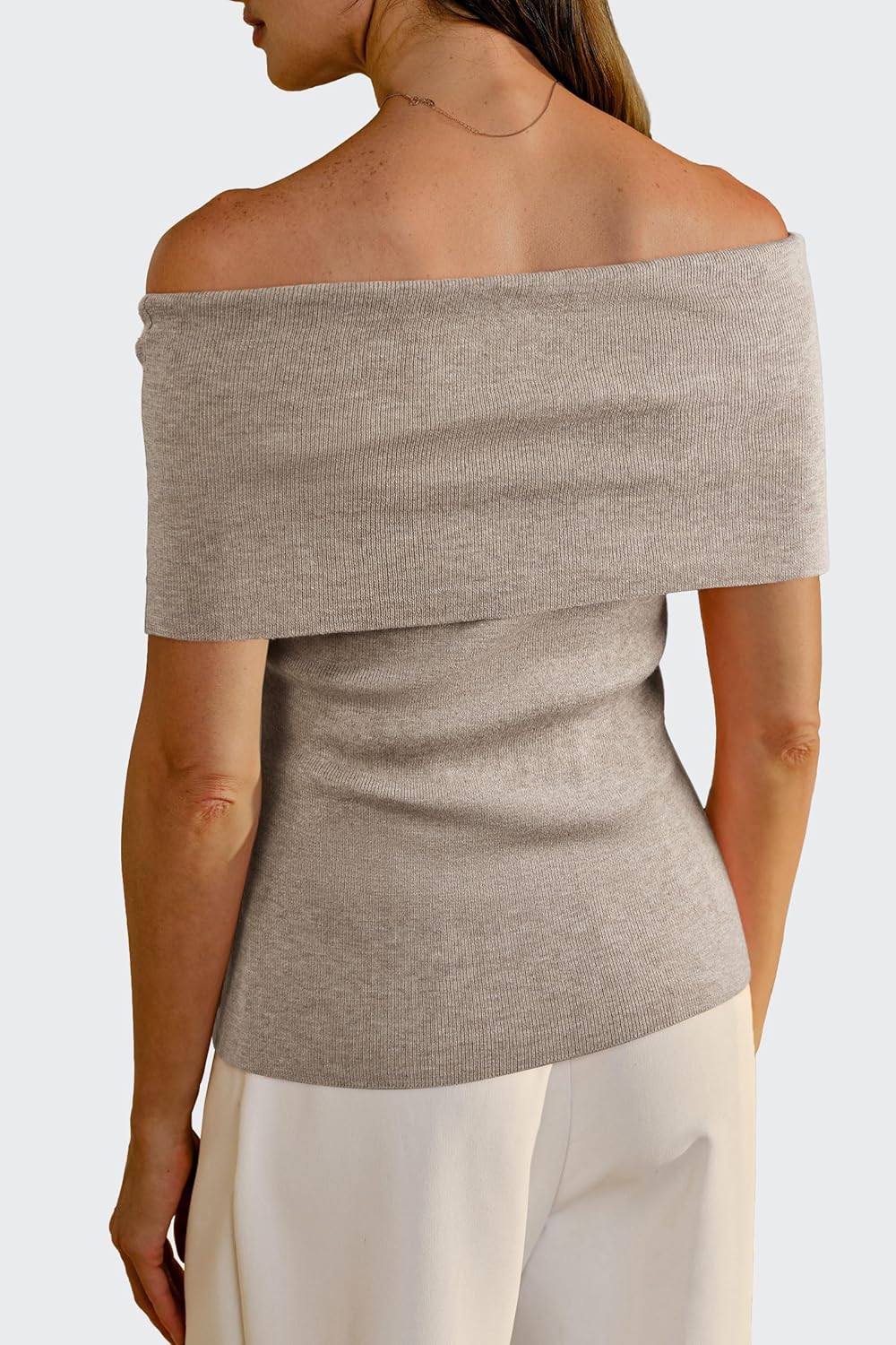 Arach&Cloz Women's Convertible Neckline Off-Shoulder Cowl Neck Slim Fit Tops 2025 - Image 4