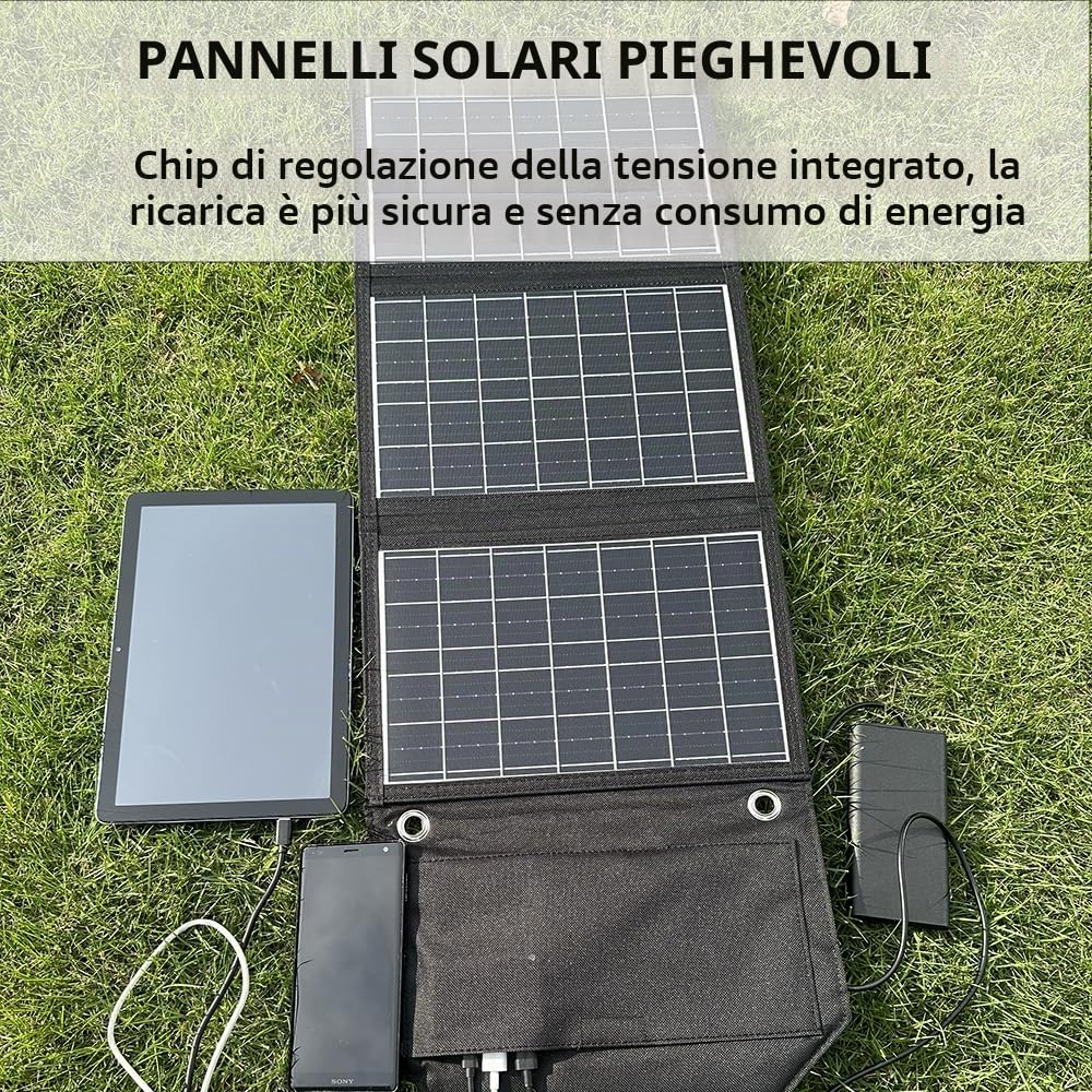 Caricabatterie a pannello solare pieghevole 45W con telefono USB-C e USB-A, alimentazione, uscita tablet QC3.0 - campeggio,passeggiata, zaino impermeabile viaggi