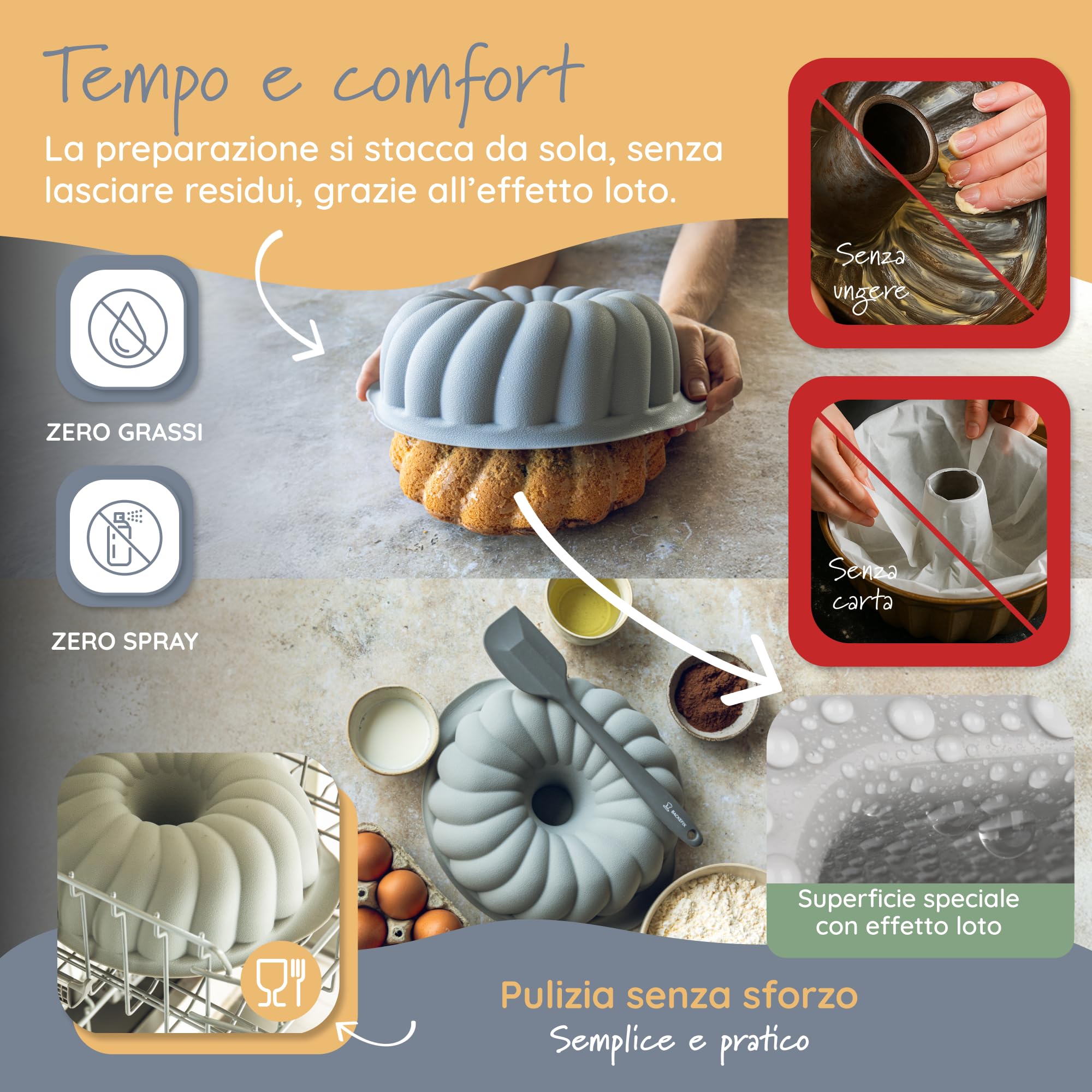 Backefix Stampo per ciambella, 24 cm, in silicone platinico, ideale come stampo per torta