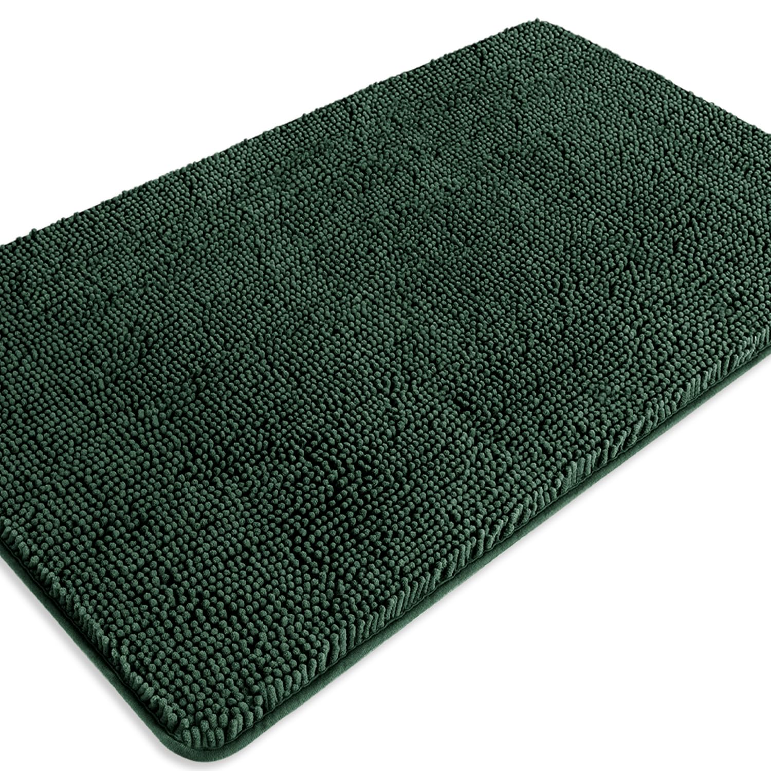 PureSwan Dark Green Bathroom Rugs – Absorbent and Washable Bath Mat, Non-Slip, Thick Soft Chenille Bath Rugs for Bathroom Floor, Shower, Sink - 26" x 44"