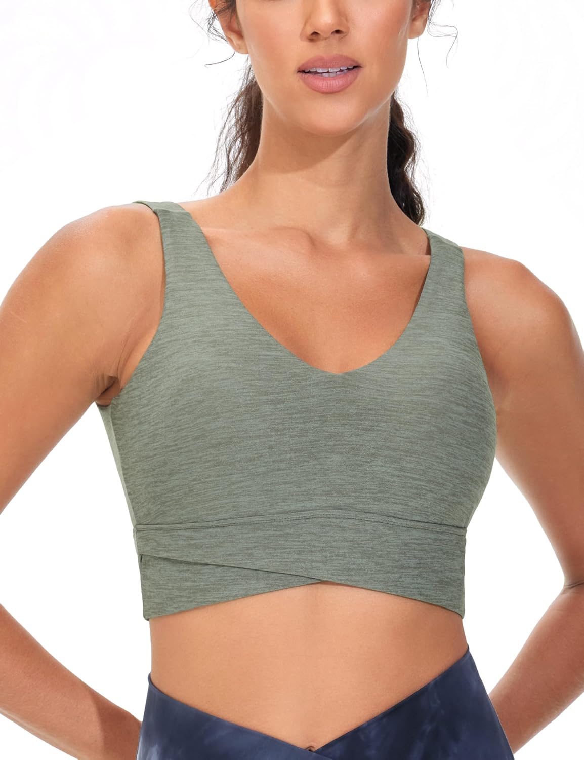 THE GYM PEOPLE Women's Padded Sports Bra V-Neck Wireless Stretchy Workout Crop Tops with Cross Hem Soft Yoga Bras