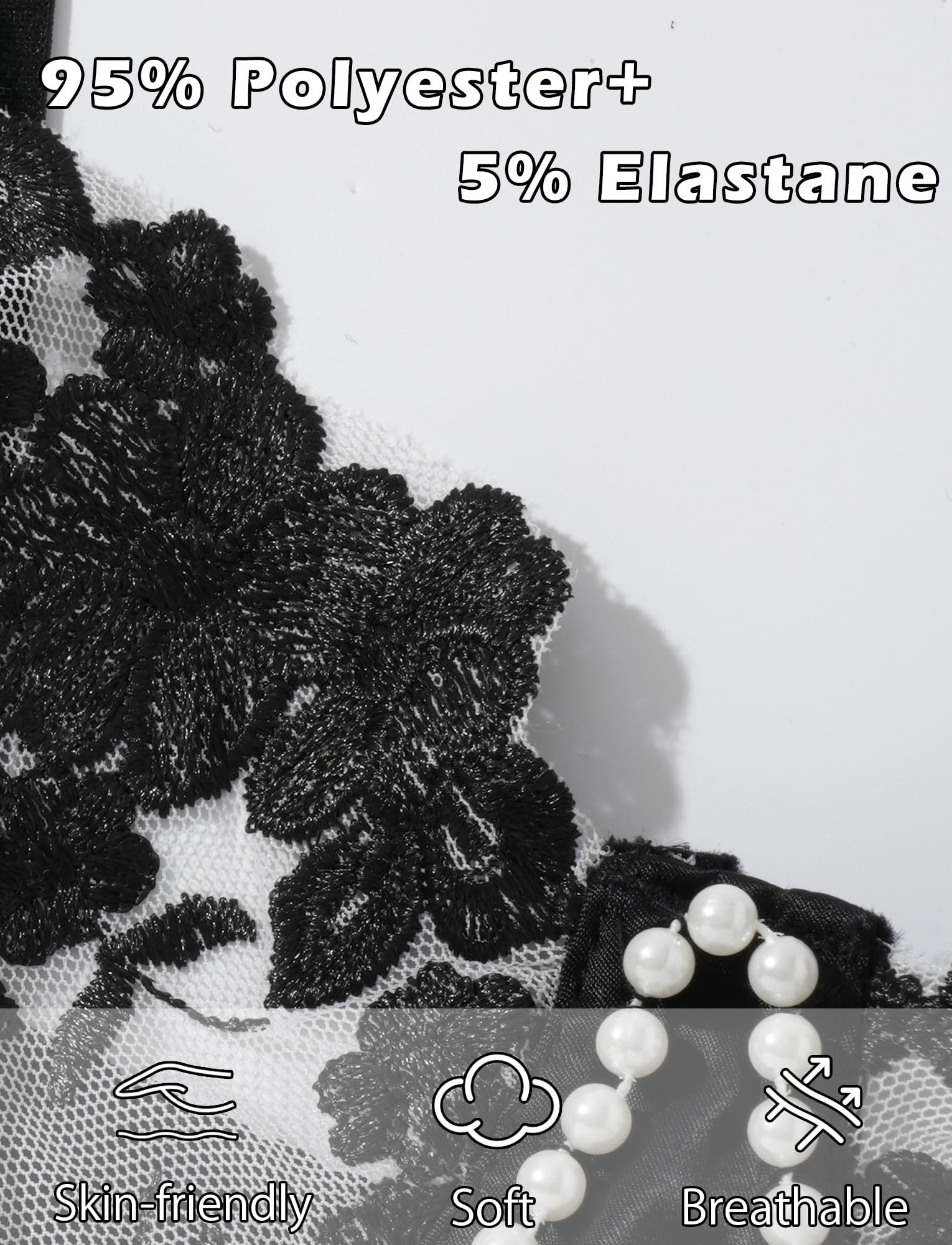 Ausing Sexy Underwire See-through Mesh Floral Embroidered Lingerie Set for Women S-L: Black Small