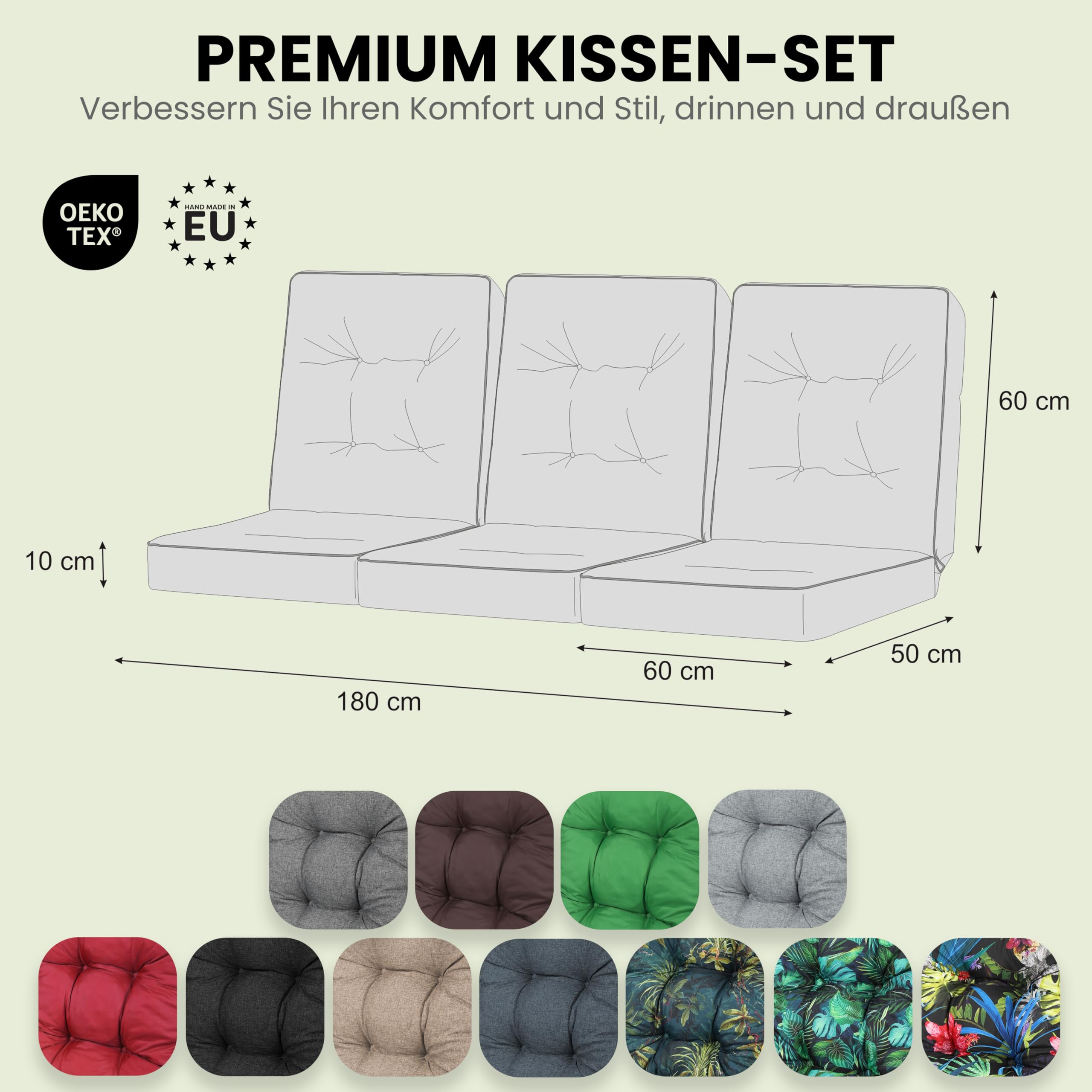 Bankauflage für Gartenmöbel, Gartenbank, Polsterauflage für Hollywoodschaukel, Auflagen für Gartenschaukelkissen, Sitzkissen, Stuhlauflage, Indoor/Outdoor - Grau - 180 cm (3 x 60 cm)