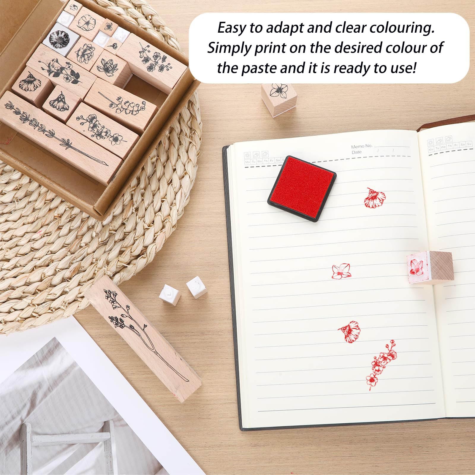 50 Timbri In Legno Con Motivi Fiori E Foglie - Per Scrapbooking, Biglietti E Decorazioni Fai Da Te - Foto 7