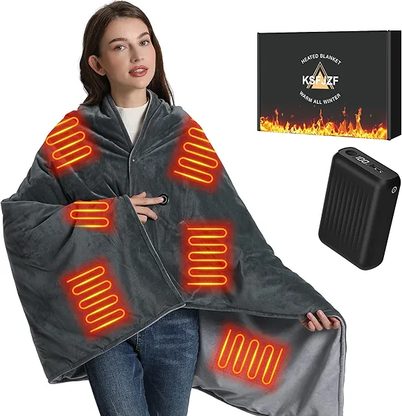 Battery Heated Blanket with Power Bank,59" x 35.5"Extremely Soft & Comfortable Shawl,Cordless Heated Blanket,Fast Heating with 3 Heat Levels