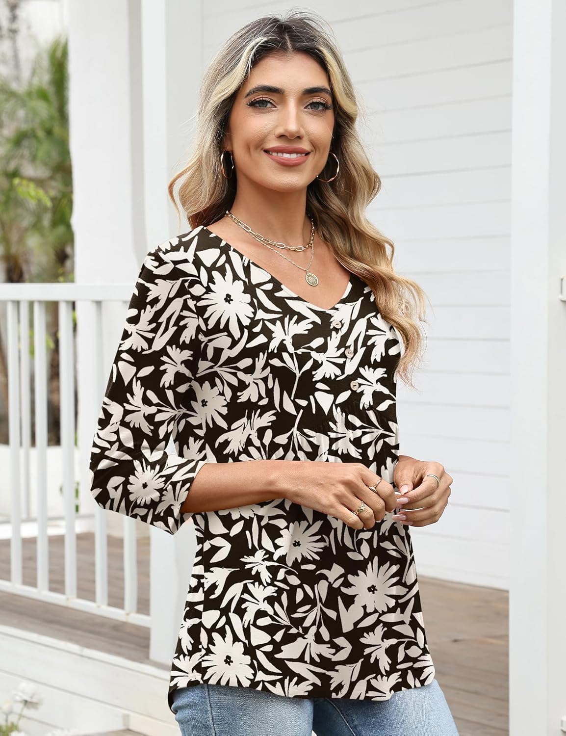 AKEWEI 3/4 Sleeve Babydoll Tops for Women Peplum Shirts Ladies Tunics and Blouses Dressy Casual Spring Fashion Clothing - Image 4