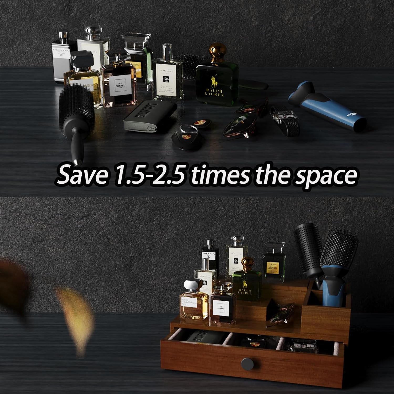 Pine Wood Cologne Stand Organizer for Men, 3 Tier Cologne Display Shelf Organizer with Hidden Compartment and Velvet Lining Drawer, Perfume Display Holder (Brown, 01) - Image 6