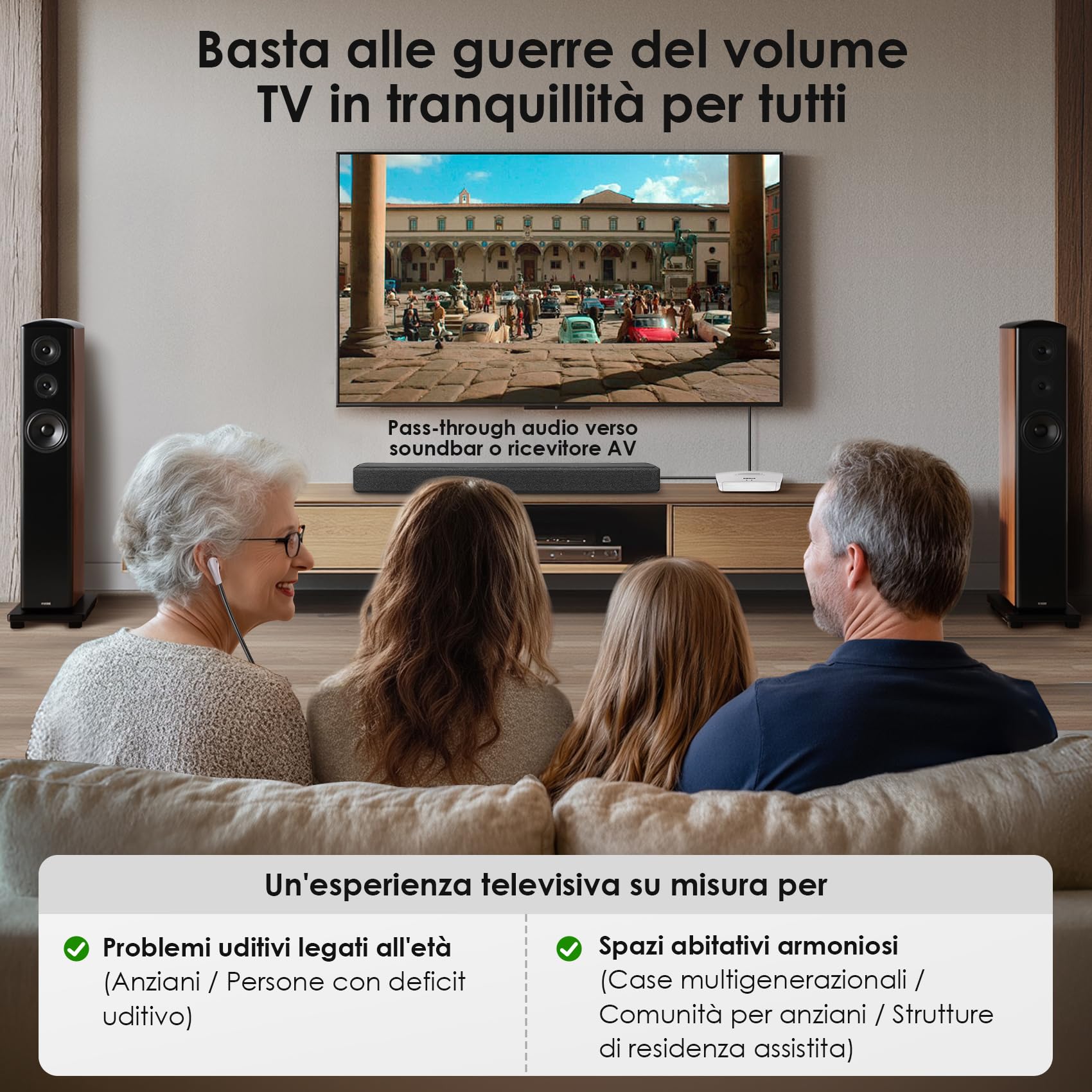 SIMOLIO Cuffie Wireless per TV Senza Fili con Dialogo Chiaro, Portata 50m, Cuffie TV Controllo Bilanciamento Audio, Base di Ricarica/Trasmettitore, Ideali per Anziani, Senza Ritardo Audio