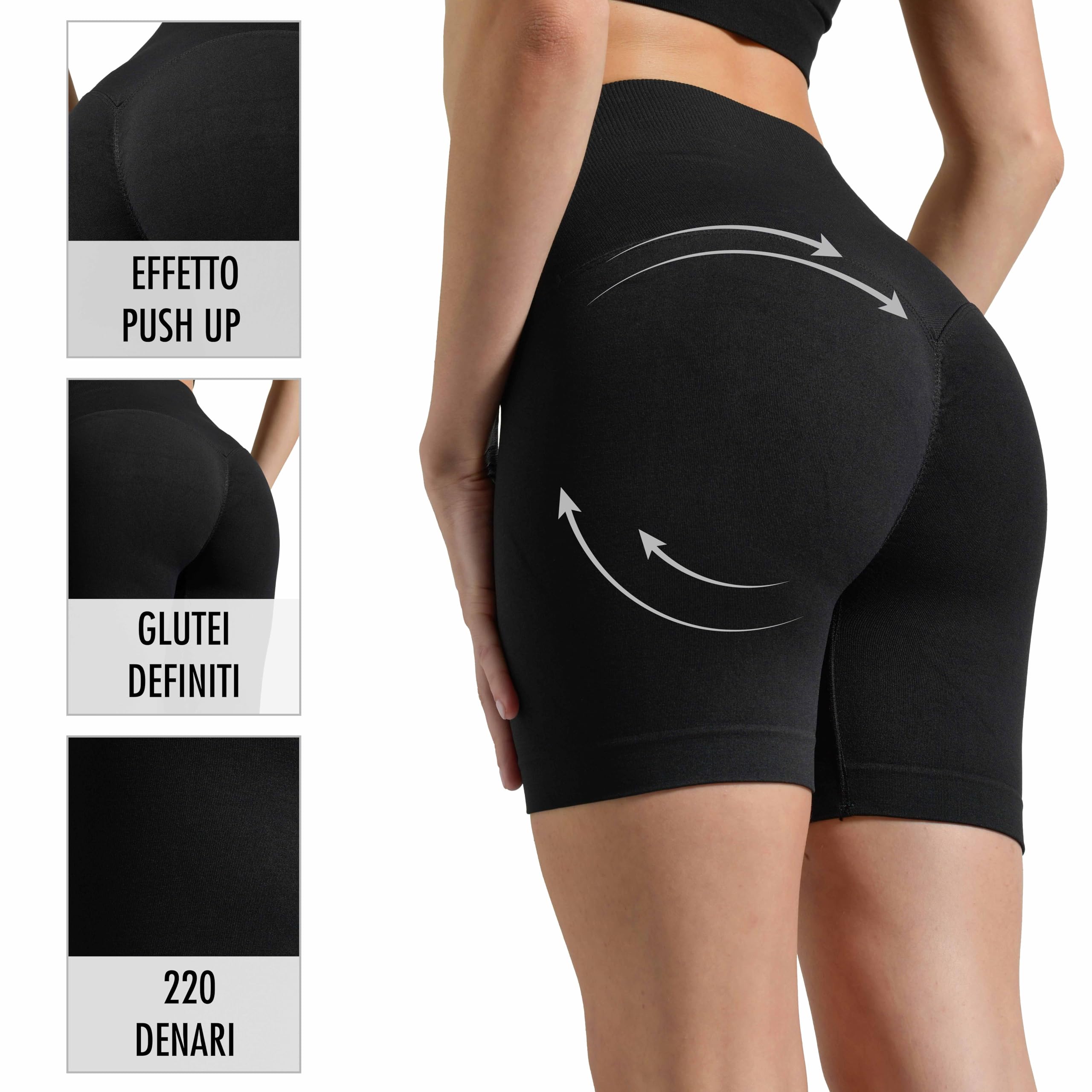 Risalti Leggins Push Up Shorts Donna Sportivi Sculpt - Pantaloncini Donna, Leggins Sportivi Donna Yoga e Fitness, Leggings Donna Vita Alta Senza Cuciture - 100% Made in Italy
