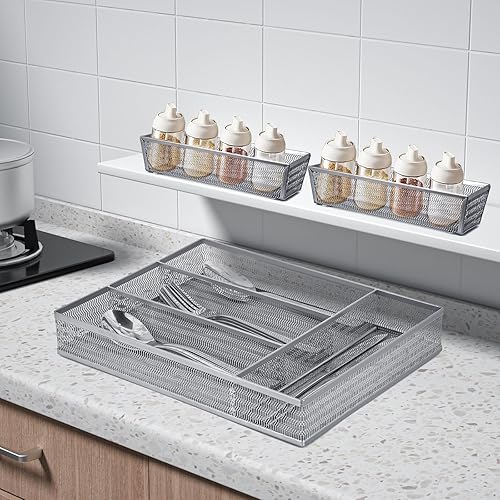 Miniatura 2 de Neudeco Juego de 5 organizadores de cajones, bandeja organizadora de cubiertos de 4 compartimentos + 4 bandejas de utensilios, organizador de