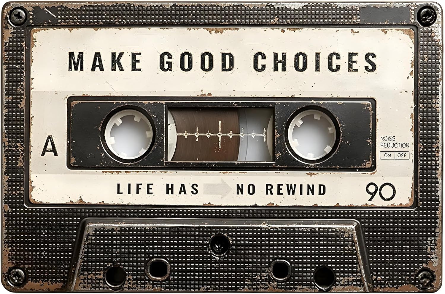 Vintage Make Good Choices Life Has No Rewind Wall Decor, 12x8 inch,Retro Room Decor Posters,for Bedroom Music Room Office 90s home Signs and Funky Art Sign Gift