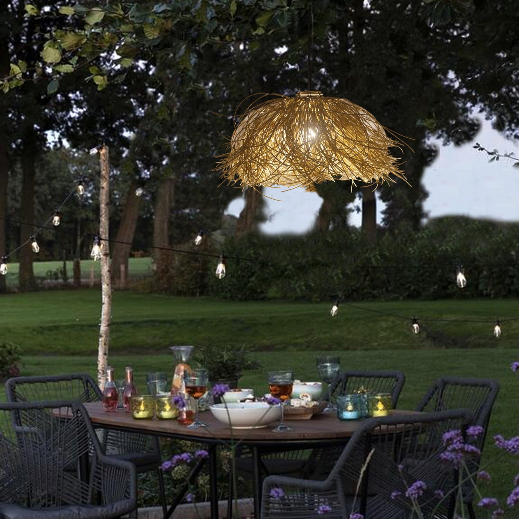Lumisky FROU FROU Suspension solaire bohème LED blanc chaud H30cm vannerie tressée