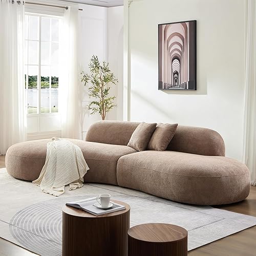 Miniatura 6 de Sofá curvado de gran tamaño de 135.4 pulgadas, moderno y minimalista cómodo, sofá modular Boucle tapizado de lujo, sofás modulares de 6 plazas para
