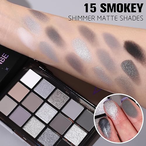 Miniatura 3 de UCANBE Smokey - Paleta de maquillaje de sombra de ojos negra, 15 colores oscuros brillantes mate con purpurina metálica, paleta de alta pigmentación