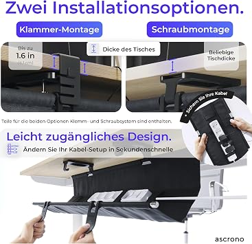 Ascrono Desk Setup Bundle: 16 MacBook Pro Docking Station with Dual Display Thunderbolt 4 USB-C Ports + 27.3 No Drill Under Desk Cable Management Tray - Mac Hub & Cord Organizer (M1-M5 Pro/Max)