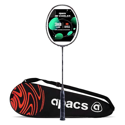 Apacs Z-Ziggler (Unstrung, 38 LBS Max Tension) 6.4mm Slim Shaft | Made in Vietnam | 100% Japanese Graphite Badminton Racket with Free Full Cover | G2-4 1/8 inches (Grey)