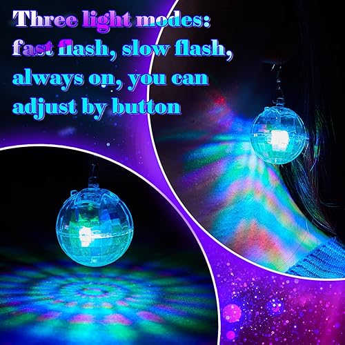 Miniatura 7 de 4 pares de aretes de bola de discoteca iluminados con luz LED, aretes de los años 60 y 70 para mujeres y niñas, despedida de soltera, fiesta de