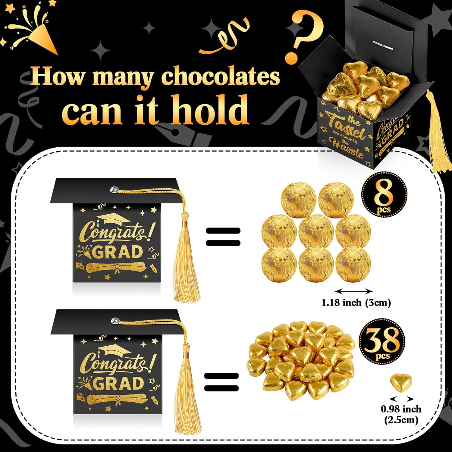 TaoBary 30 Pcs Graduation Cap Candy Box 2026 Graduation Decorations Party Favors Gifts Grad Cap Box with Tassel for Candy Chocolate Biscuit Supplies(Black)