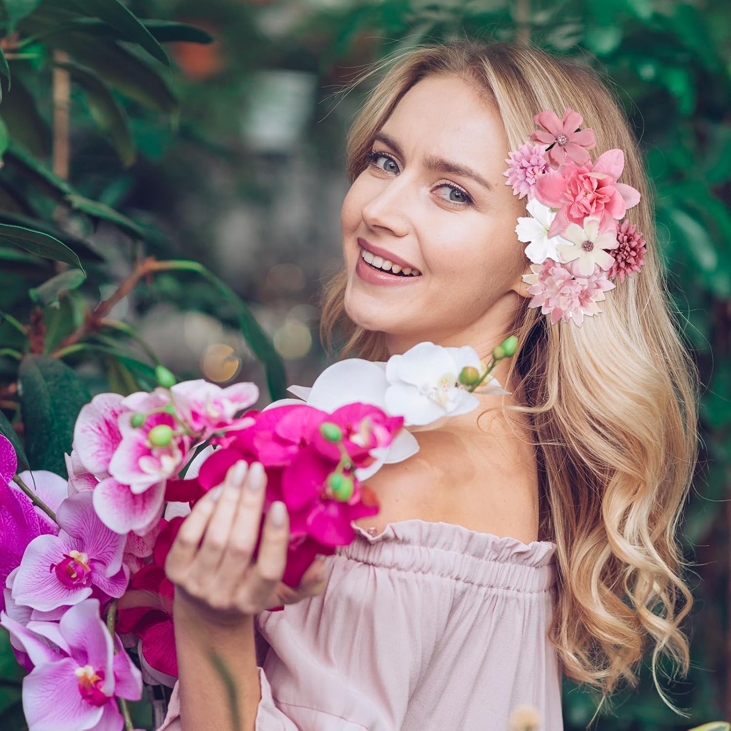 12 Pcs Flower Hair Clip for Women Girls Rose Flower Hair Clips Silk Claw Clip Bridal Wedding Headdress and Corsage Boho Clips Accessories for Beach Party Wedding(Pink, Purple, White) - Image 4