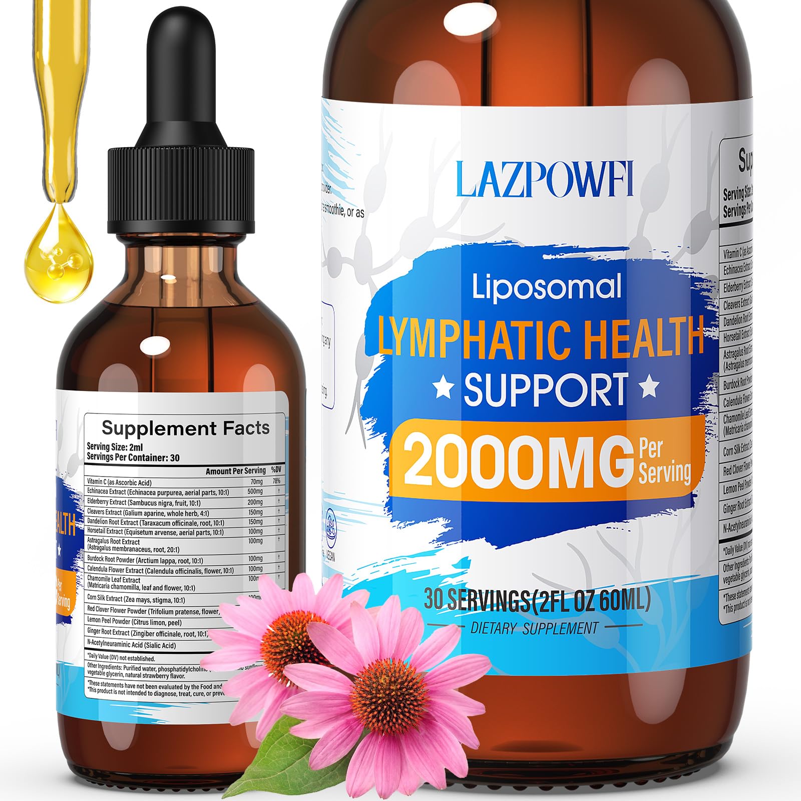 Liposomal Lymphatic Drops 2000mg Lymphatic Drainage Supplements with Echinacea Dandelion Elderberry Cleavers Astragalus Burdock More Lymphatic Support Drops