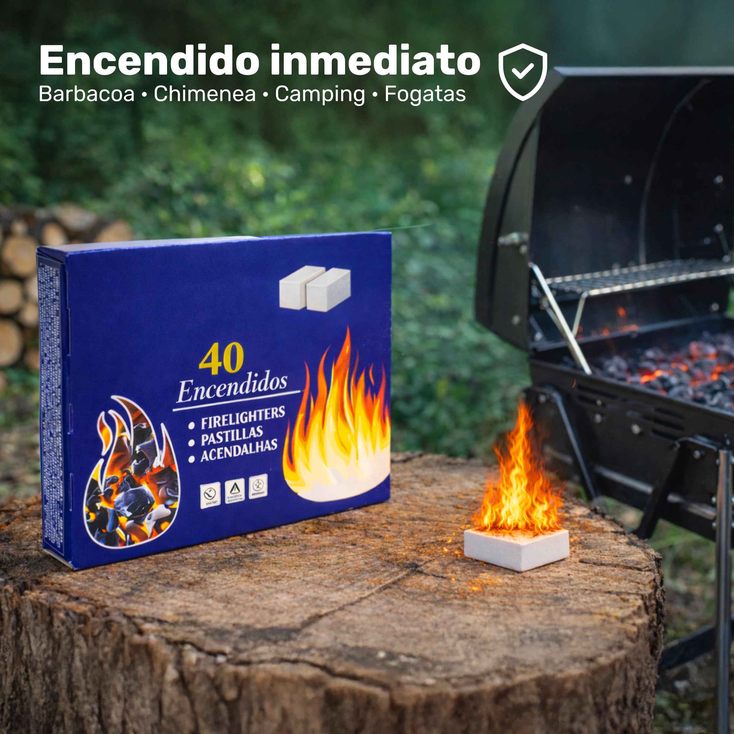 BESCH Pack 12 Pastillas de Encendido para Barbacoas y Chimeneas – Encendido Rápido y Seguro – Iniciador de Fuego Sólido para Leña, Carbón y Fogatas – Ideal para Camping y Exterior