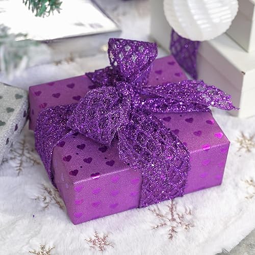 Miniatura 4 de HUIHUANG Cinta púrpura con alambre de 2-12 pulgadas, cinta con borde de alambre de diamante con purpurina para decoración de Halloween, árbol de